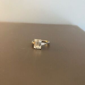 size 6 emerald cut cubic zirconia sterling fake engagement ring 3 carat EUC